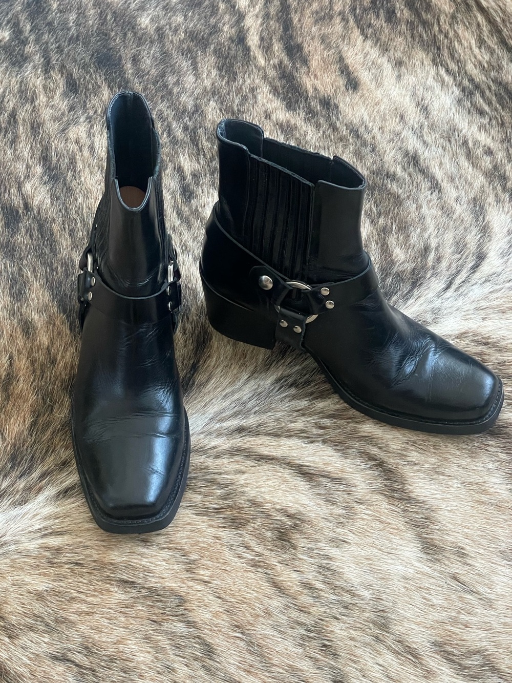 JONAK Paris Black Leather Harness Ankle Boots FR 40